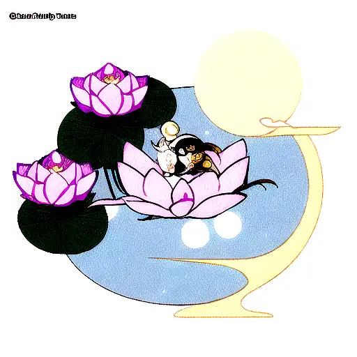lotus  flower with crab and moon tattoo design idea
