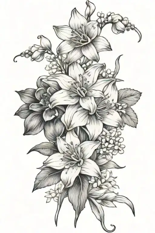 daisy daffodil lily of the valley marigold carnation tattoo design idea
