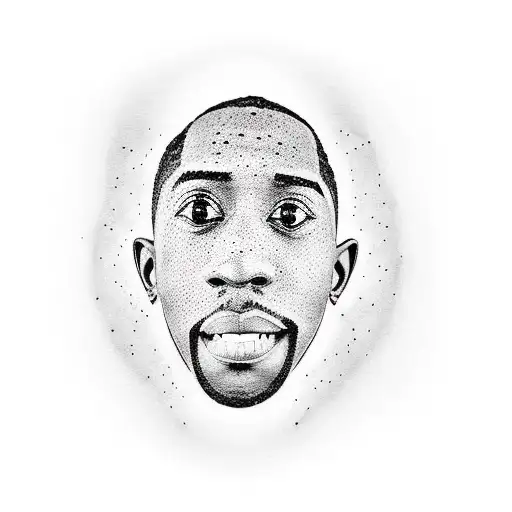 A dotwork tattoo of a bookshelf filled with books, with a small portrait of Tyler the Creator on one of the books tattoo design idea