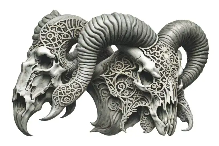 ram skull chest piece with intricate patterns tattoo design idea