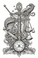 Libra scale with dagger middle and snake  with stars in its scales with Libra constellation  tattoo design idea