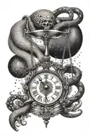 Libra scale with dagger middle and night and day snake with libra constellation tattoo design idea