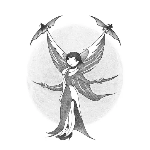 flying witch in a broom tattoo design idea