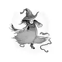 witch flying in a broom tattoo design idea