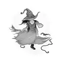 witch flying in a broom tattoo design idea