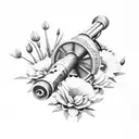 Field artillery cannon surrounded by flowers tattoo design idea