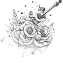 Field artillery cannon surrounded by flowers tattoo design idea