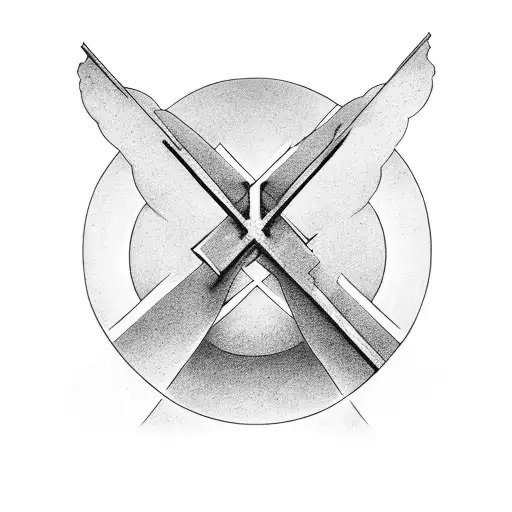 Black and Grey Cross Above Stairway To Heaven Tattoo Idea