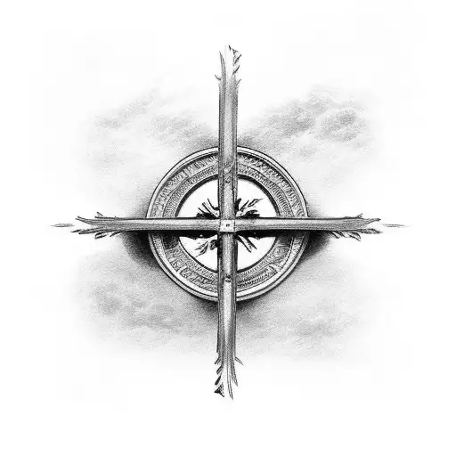Black and Grey Cross Above Stairway To Heaven Tattoo Idea