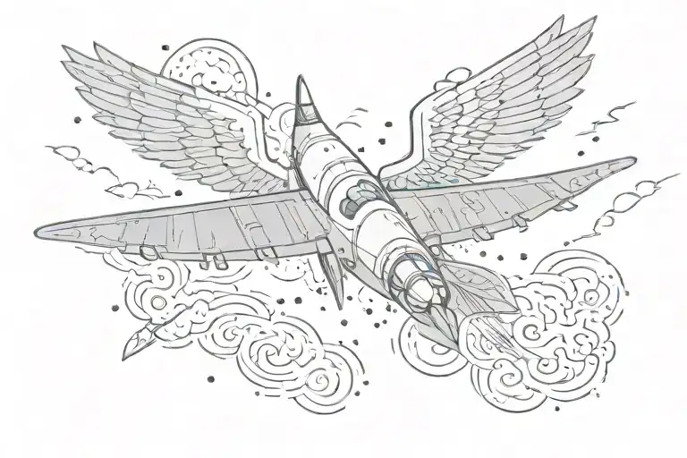 one day i am gonna grow wings phrase with a rocket going around it tattoo design idea