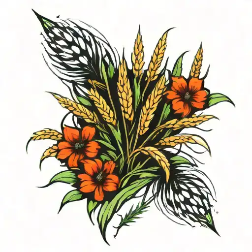 blades of grass and wheat stalk intertwined tattoo design idea