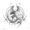 A captivating design featuring dragons intertwined with music notes inspired by pop music icons like Beyonce, Nicole Scherzinger, and Adele tattoo design idea