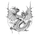 A captivating design featuring dragons intertwined with music notes inspired by pop music icons like Beyonce, Nicole Scherzinger, and Adele tattoo design idea