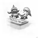totodile and cyndaquil playing chess tattoo design idea