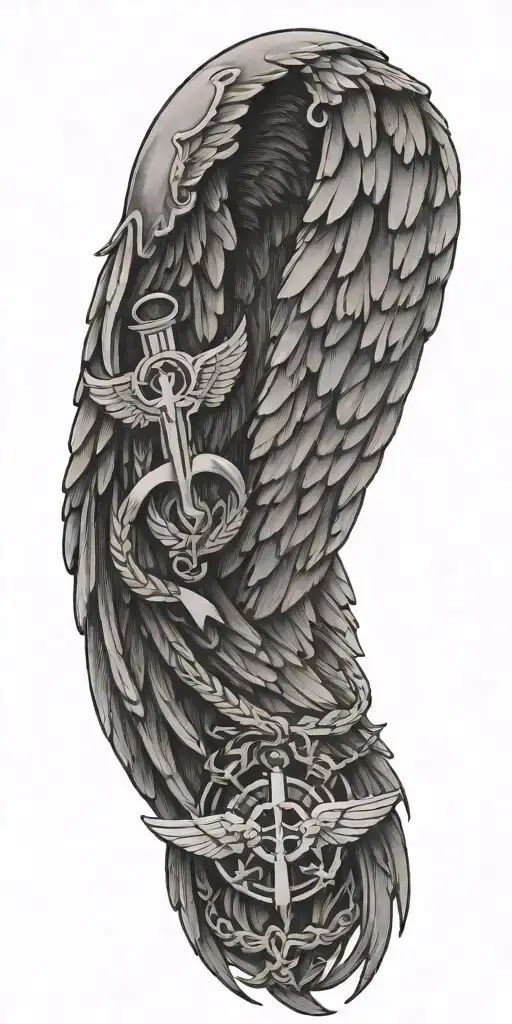 angel wings and combat medic symbol tattoo design idea