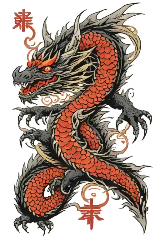 cross dragon flying red eyes peace in mind stand firm tattoo design idea