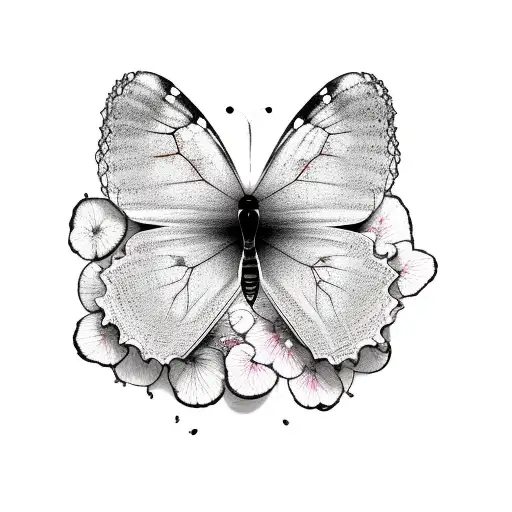 A butterfly made of musical notes surrounded by cherry blossom petals tattoo design idea