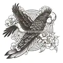 Can you create me a black and white sleeve around the forearm tattoo with clouds, 2 holy spirit birds and greek philosop tattoo design idea
