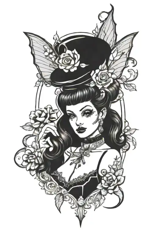 gothic pin up girl in lingerie tattoo design idea