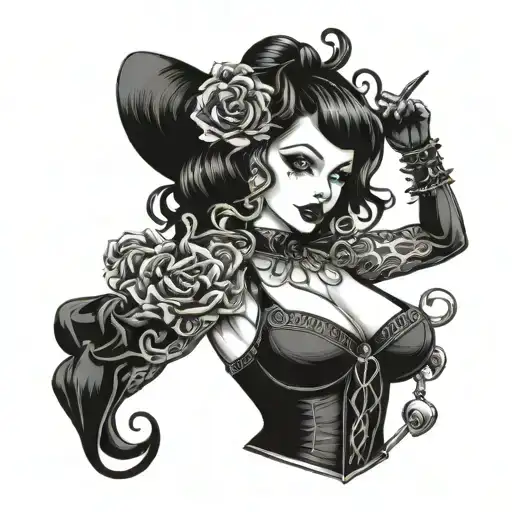 sexy gothic pin up girl tattoo design idea