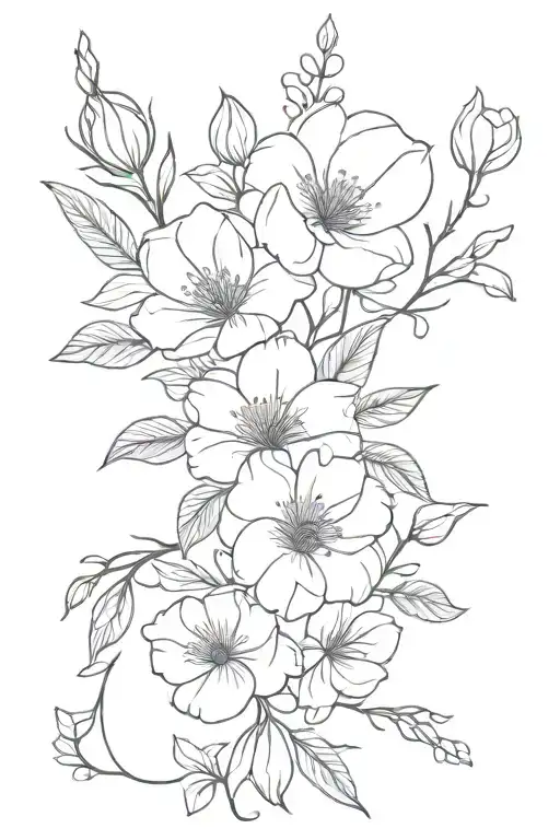 January, February, March, July birth flowers tattoo design idea