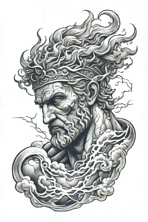 man tattoo on arm with lightning bolts greek god clouds storm tattoo design idea