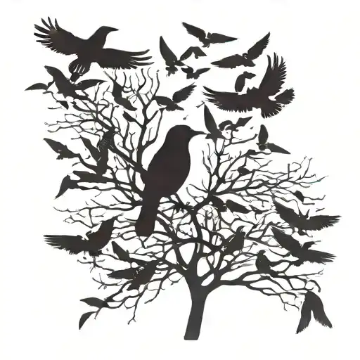 bird flock silhouette black birds tattoo design idea