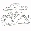 A mountain with clouds and sun and oak trees tattoo design idea