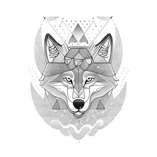 Sweet, kind, cozy smiling cartoon wolf tattoo design idea