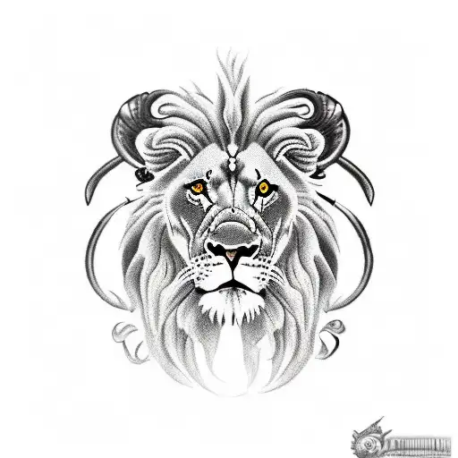 male lion with a scorpion on it's paws, a clock and a rose in the background tattoo design idea