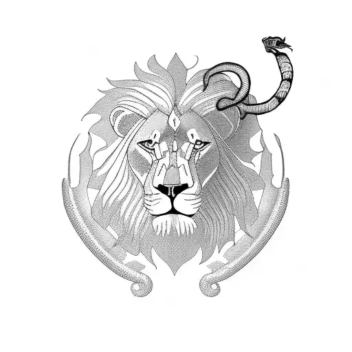 male lion with a scorpion on it's paws tattoo design idea