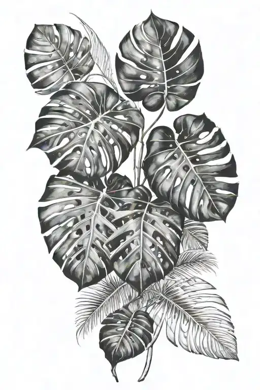  tattoo of a monstera plant interlaced with a snake on someones ribs? I want it to be black and white, single needle, mo tattoo design idea