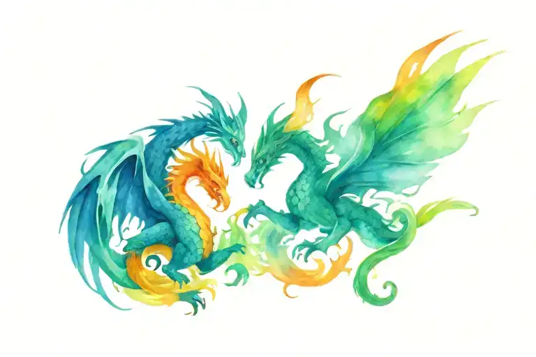 dragon and phoenix rising tattoo design idea