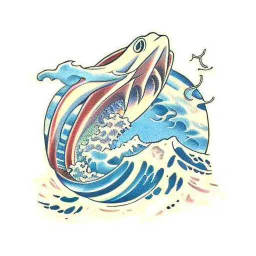 Boat Japanese waves giant squid attack tattoo design idea