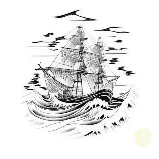Old School Ship in Japanese Waves being attacked by giant octopus tattoo design idea