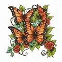 butterflies hearts and vines growing tattoo design idea