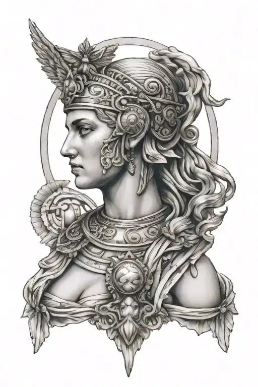 war themed athena greek goddess tattoo design idea