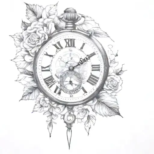 pocket watch, timepiece tattoo design idea
