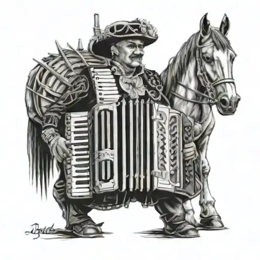 vallenato accordion with a horse and gallantry tattoo design idea