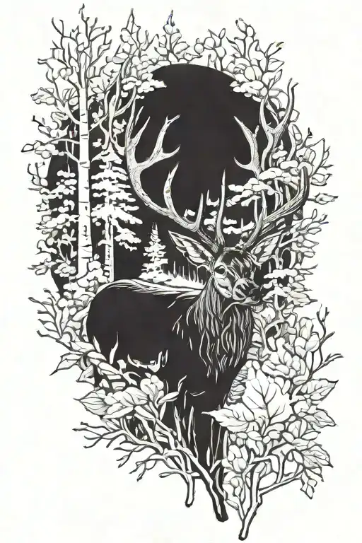 Deer, birch, snow goose, ibex, dog tattoo design idea