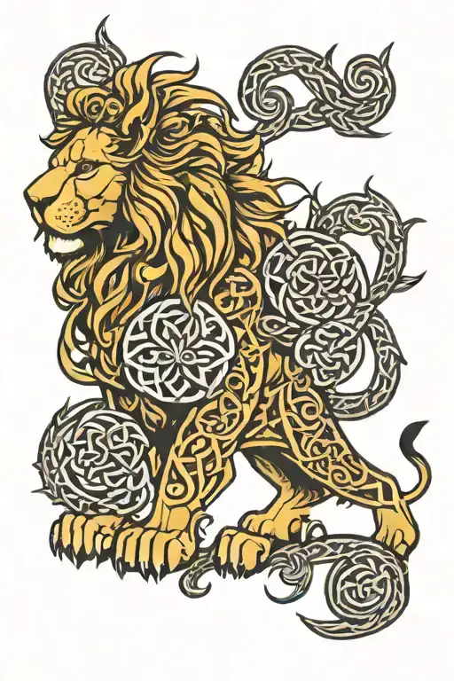 lion and celtic pattern tattoo design idea