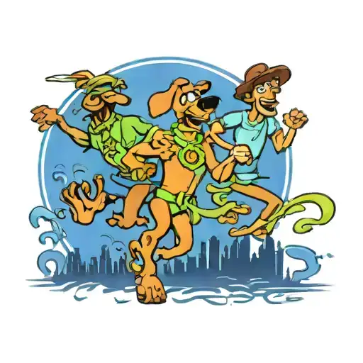 scooby doo gangs running silhouette tattoo design idea