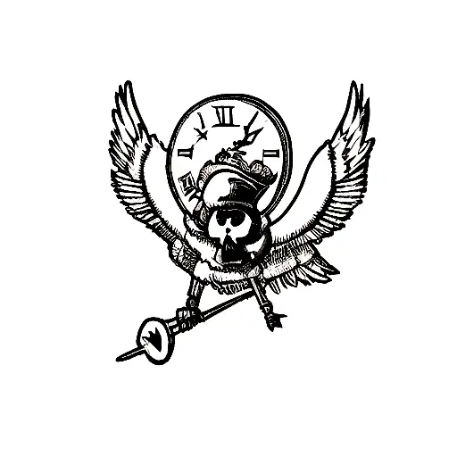 Something with time and a wing that stands for freedom and a skull like a pirate flag tattoo design idea
