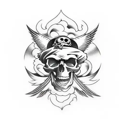 Something with time and a wing that stands for freedom and a skull like a pirate flag tattoo design idea