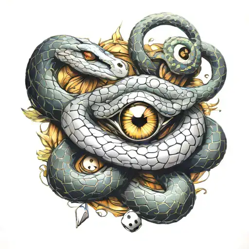 snake with a third eye with dice tattoo design idea