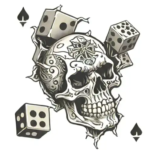skull and dice tattoo design idea