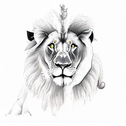 lion laying behind a lamb tattoo design idea
