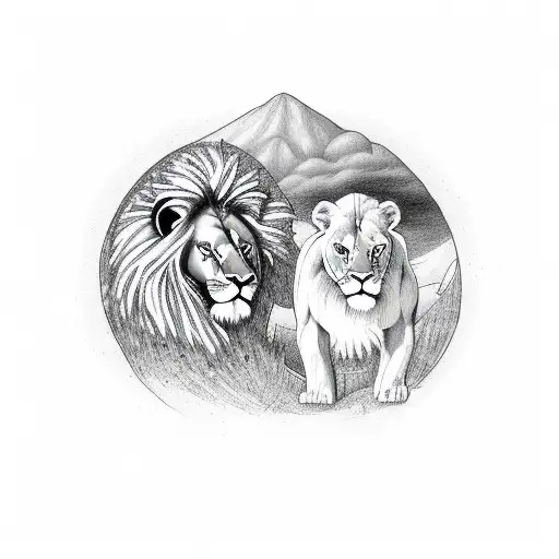lion and a lamb 3 crosses on a hill with a tomb tattoo design idea