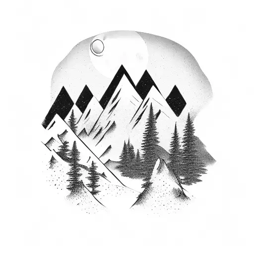A backpacker silhouette surrounded by mountain landscapes tattoo design idea