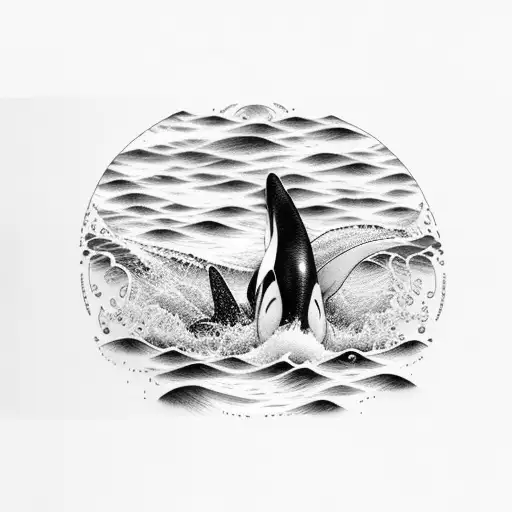 An orca swimming in a sea of musical notes tattoo design idea